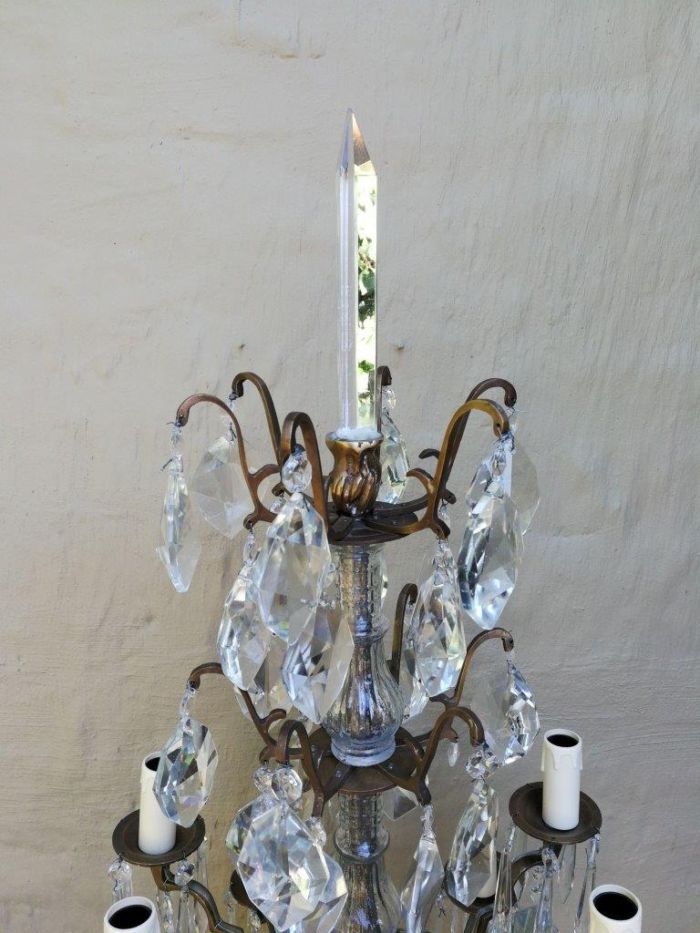 A Pair of French Girandole Gallery Candelabras / Brass and Crystal Table Lamps (Large) - Image 7