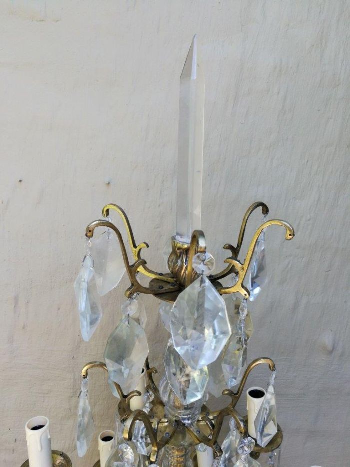 A Pair of French Girandole Gallery Candelabras / Brass and Crystal Table Lamps (Large) - Image 14