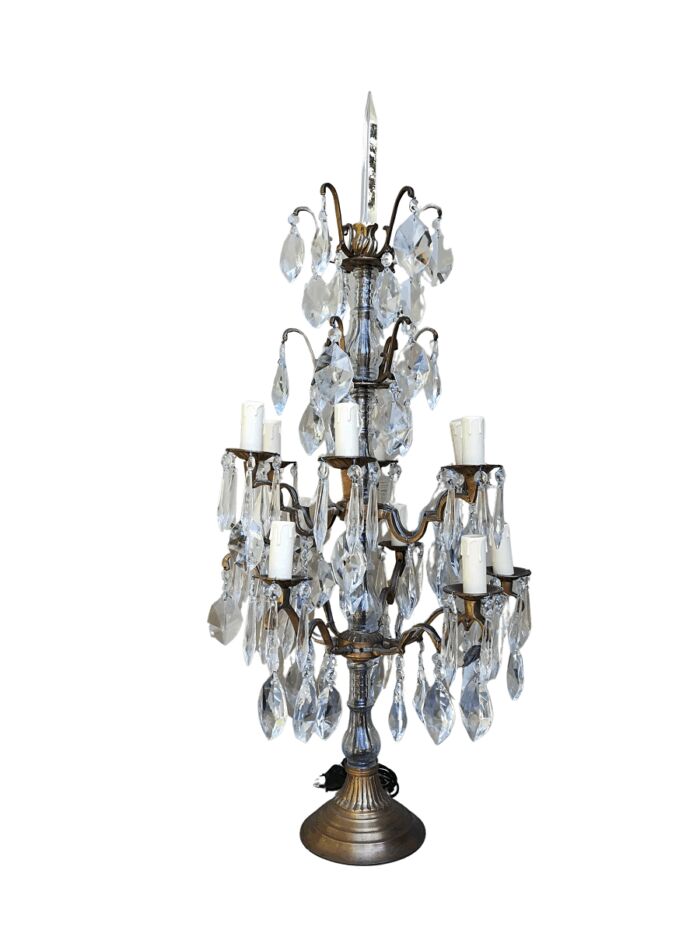 French Style Gallery Brass and Crystal Table Lamp in a Gold Finish (Large)