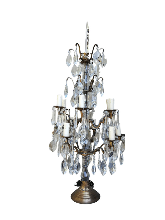 French Style Gallery Brass and Crystal Table Lamp in a Gold Finish (Large)