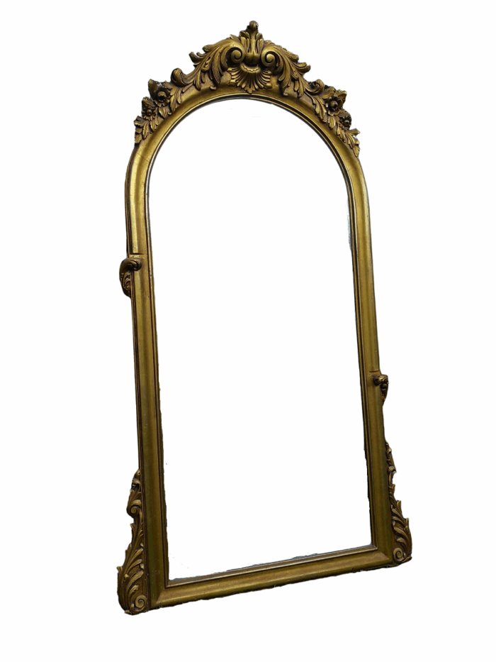 A French Style Ornately Carved Arched and Gilded Bevelled Mirror
