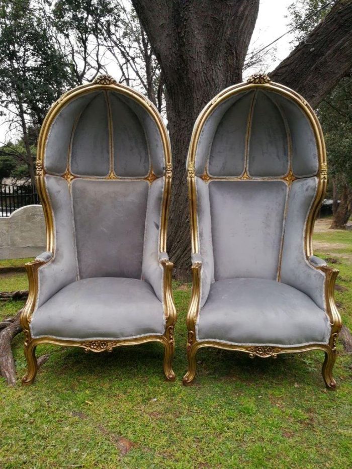 A Pair Of French Style Carved And Gilded Wooden Dome/Canopy Chairs (Modelled On The Famous Louis XV Chair)