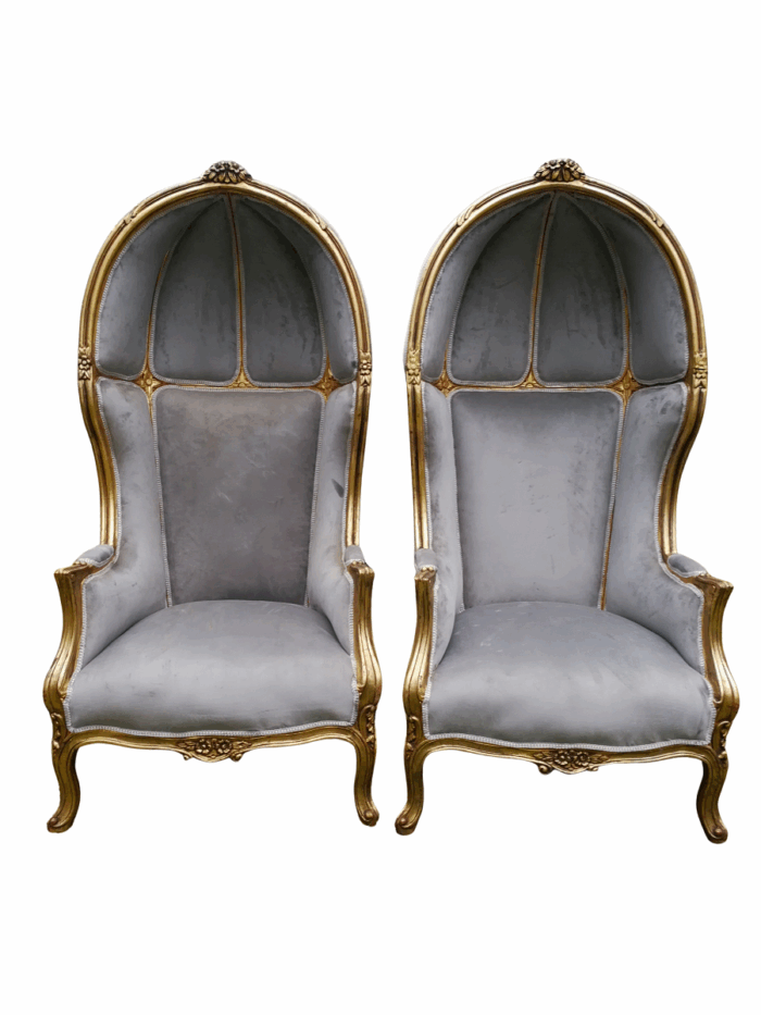 A Pair Of French Style Carved And Gilded Wooden Dome/Canopy Chairs (Modelled On The Famous Louis XV Chair)