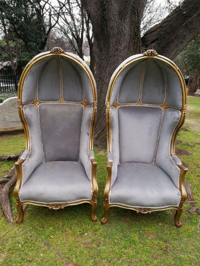 A Pair Of French Style Carved And Gilded Wooden Dome/Canopy Chairs (Modelled On The Famous Louis XV Chair) - Image 2