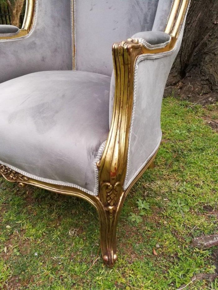 A Pair Of French Style Carved And Gilded Wooden Dome/Canopy Chairs (Modelled On The Famous Louis XV Chair) - Image 6