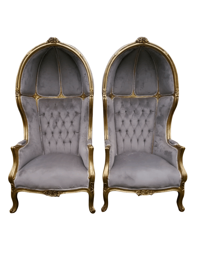 A Pair of French Style Carved and Gilded Wooden Dome/Canopy Chairs (modelled on the famous Louis XV Chair)