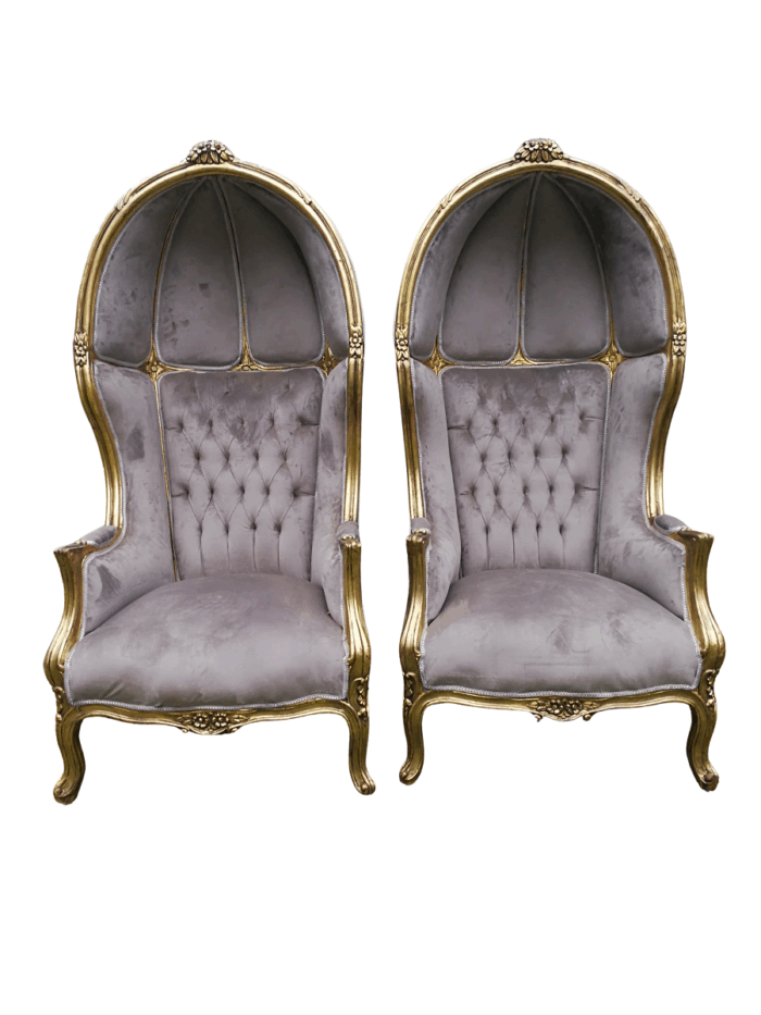 A Pair of French Style Carved and Gilded Wooden Dome/Canopy Chairs (modelled on the famous Louis XV Chair)