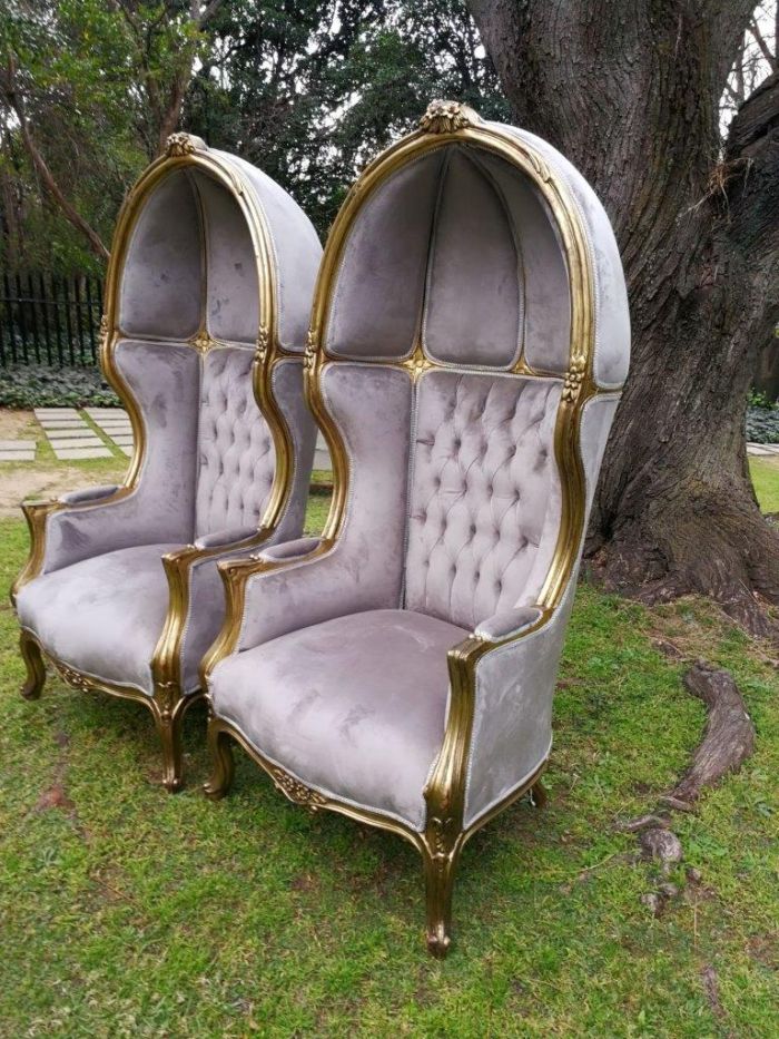 A Pair of French Style Carved and Gilded Wooden Dome/Canopy Chairs (modelled on the famous Louis XV Chair) - Image 3