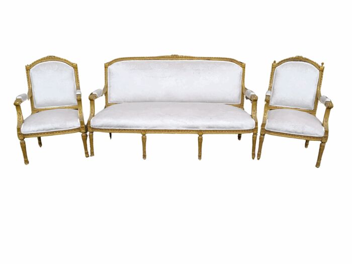 A French Style Giltwood Ornate 3 Piece Longue Suite On Fluted Feet