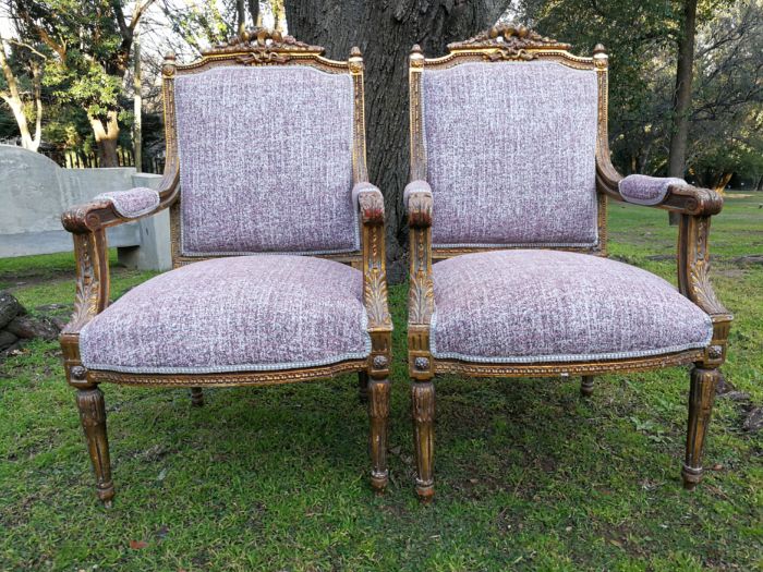 A Pair Of French Style Giltwood Ornate Arm Chairs On Fluted Legs - Image 2