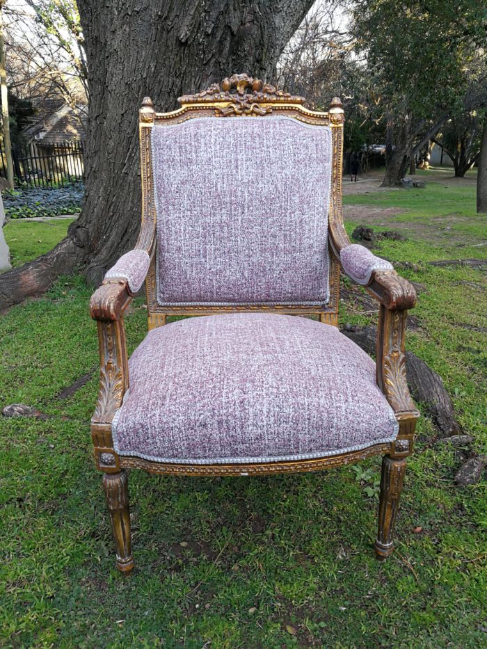 A Pair Of French Style Giltwood Ornate Arm Chairs On Fluted Legs - Image 6