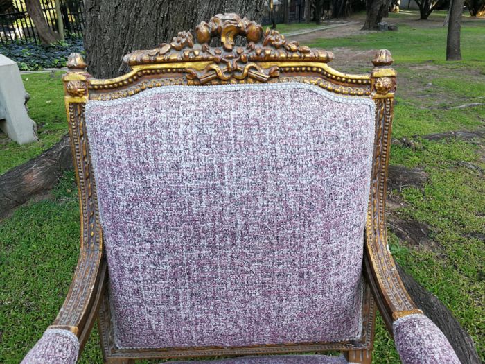 A Pair Of French Style Giltwood Ornate Arm Chairs On Fluted Legs - Image 7