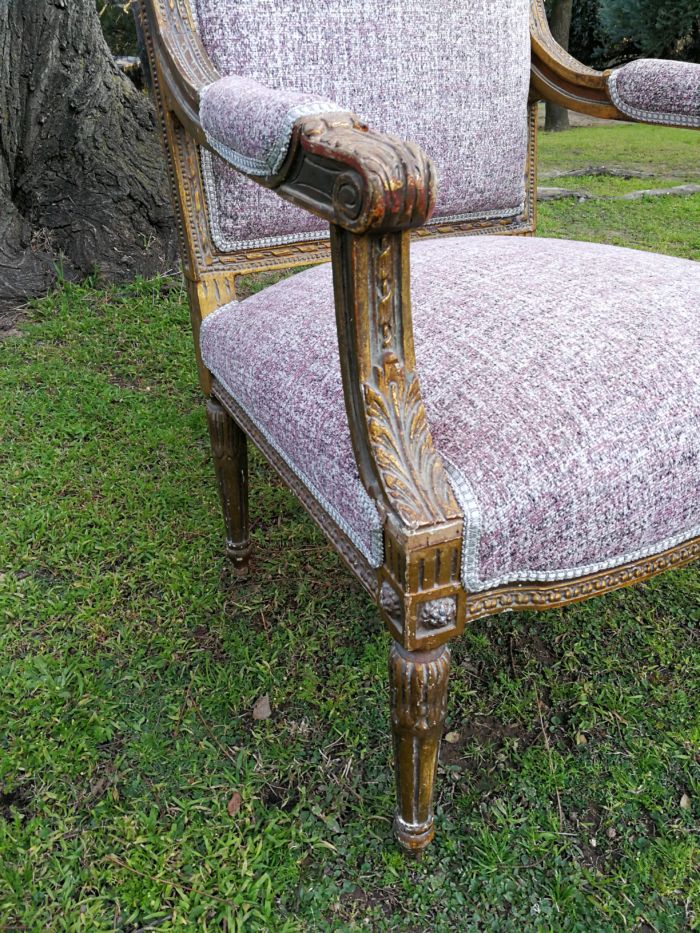 A Pair Of French Style Giltwood Ornate Arm Chairs On Fluted Legs - Image 8