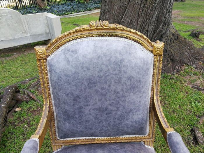 A Pair of French Style Giltwood Ornate Arm Chairs on Fluted legs  - Image 7