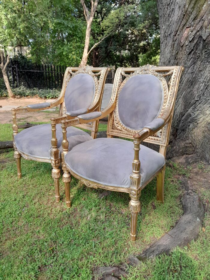 A Set of Eight French Style Ornately Carved and Gilded Dining Chairs (6 chairs and 2 Carvers) - Image 7