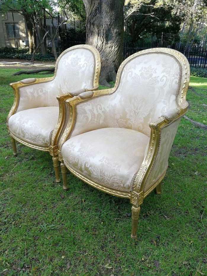 A Pair of French Louis XVI  Style Ornately Carved and Gilded Armchairs - Image 3