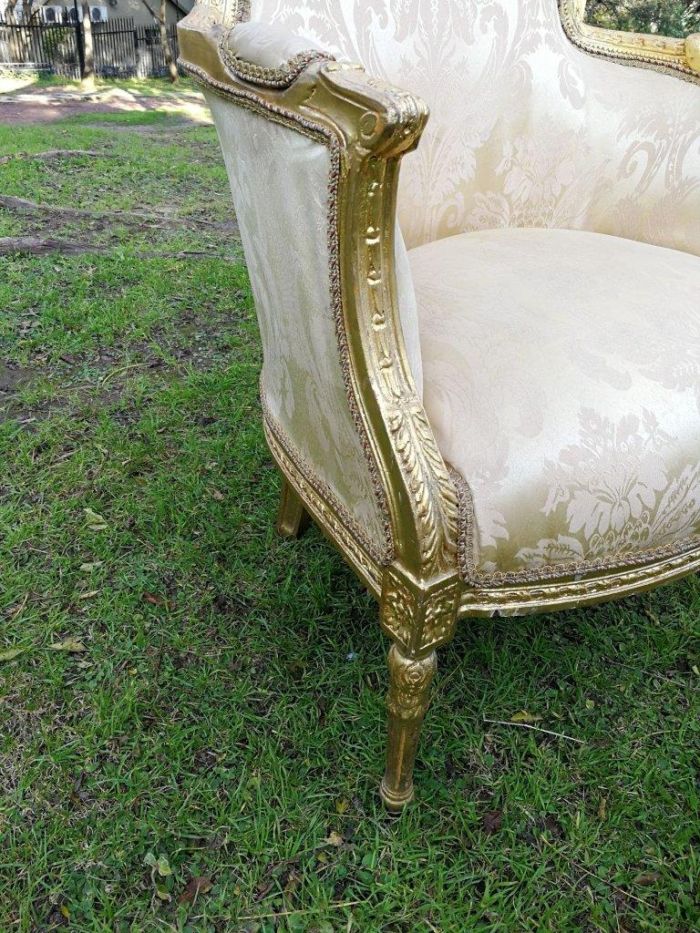 A Pair of French Louis XVI  Style Ornately Carved and Gilded Armchairs - Image 6