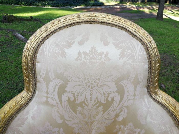 A Pair of French Louis XVI  Style Ornately Carved and Gilded Armchairs - Image 8