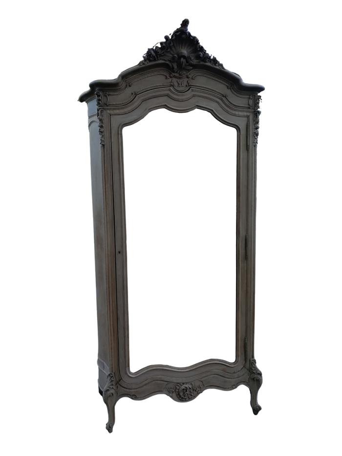 An Early 20th Century French-Style Carved Mahogany And Bevelled Mirrored Armoire in a Contemporary Bleached Finish