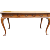 A 20th Century Victorian-Style Blonde Mahogany Desk With Leather And Gilt Tooling And Three Drawers With Brass Handles