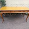 A 20th Century Victorian-Style Blonde Mahogany Desk With Leather And Gilt Tooling And Three Drawers With Brass Handles - Image 3