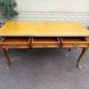 A 20th Century Victorian-Style Blonde Mahogany Desk With Leather And Gilt Tooling And Three Drawers With Brass Handles - Image 8
