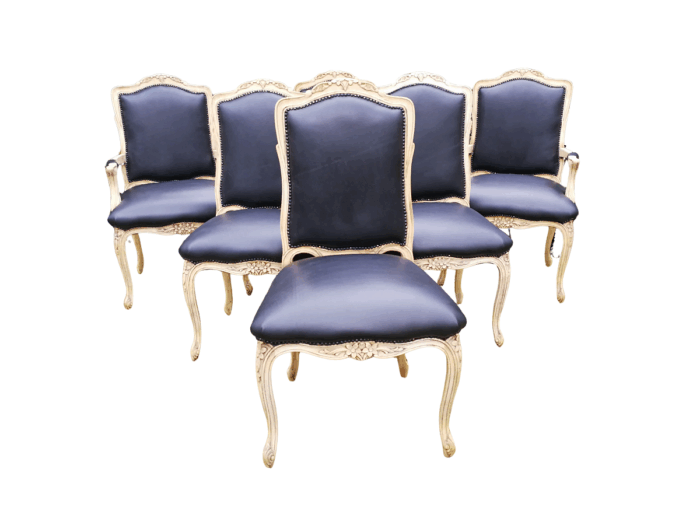 A 20th Century Set Of Six French Walnut Dining Chairs And Carvers In A Contemporary Bleached Finish And Upholstered In Leather