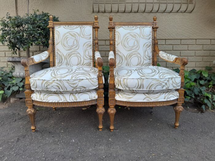 A Pair Of 20th Century Carved Wooden And Gilt-Painted Armchairs - Image 2