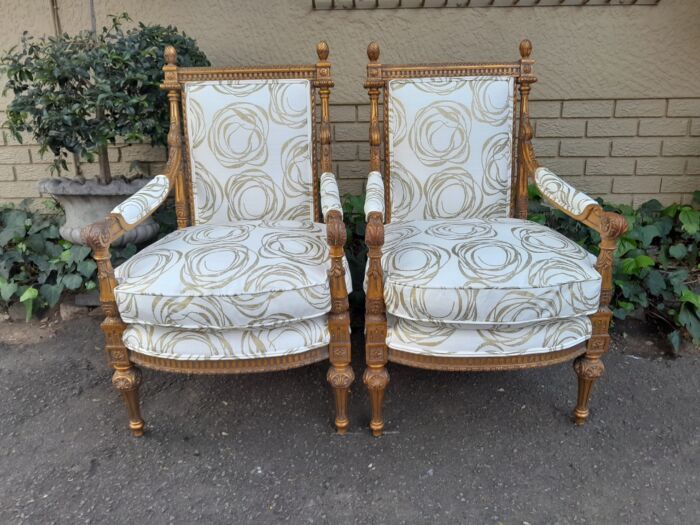 A Pair Of 20th Century Carved Wooden And Gilt-Painted Armchairs - Image 3