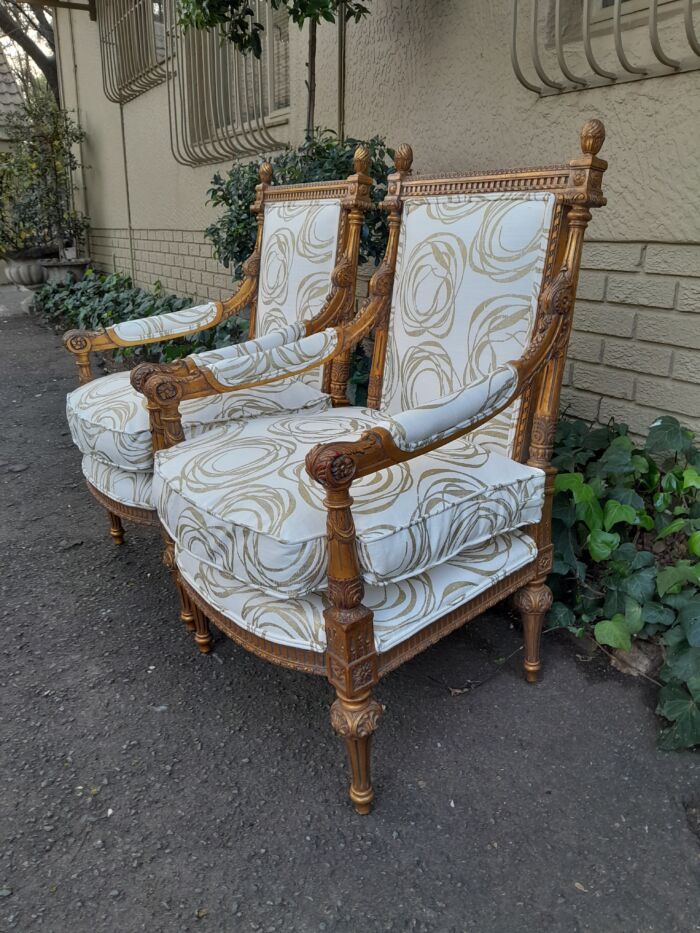 A Pair Of 20th Century Carved Wooden And Gilt-Painted Armchairs - Image 4