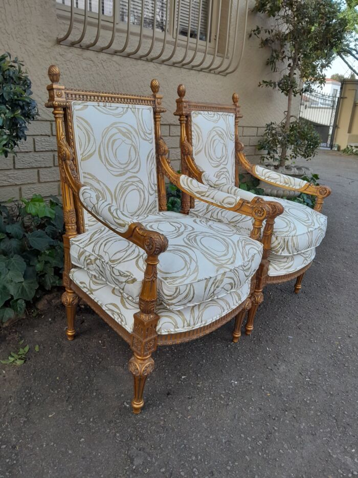 A Pair Of 20th Century Carved Wooden And Gilt-Painted Armchairs - Image 5