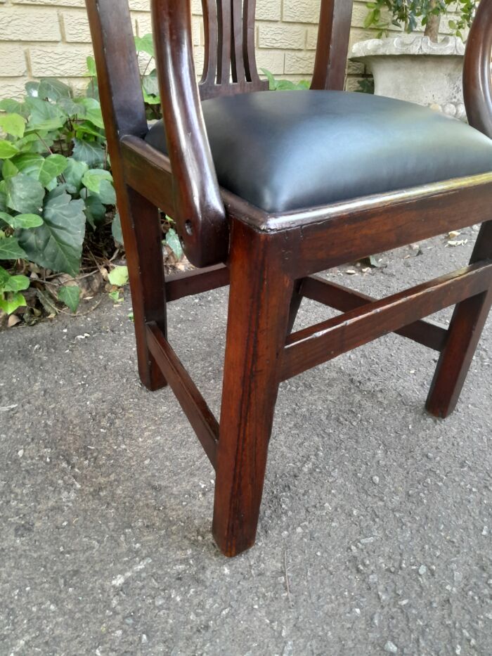 A 19th Century / Circa 1810 Victorian Pair of Carved Oak Armchairs Upholstered in Leather - Image 8