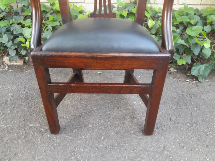 A 19th Century / Circa 1810 Victorian Pair of Carved Oak Armchairs Upholstered in Leather - Image 7