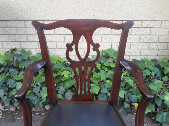 A 19th Century / Circa 1810 Victorian Pair of Carved Oak Armchairs Upholstered in Leather - Image 6