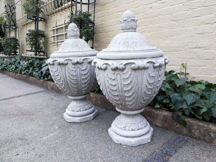 Pair Of Large Concrete Urns With Lids - Image 3