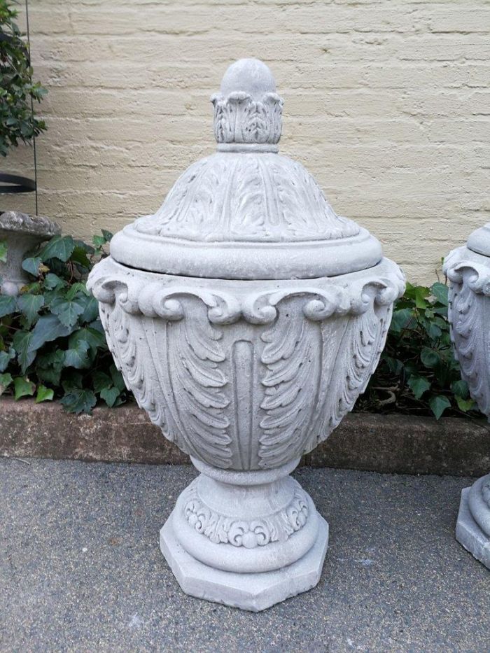 Pair Of Large Concrete Urns With Lids - Image 4