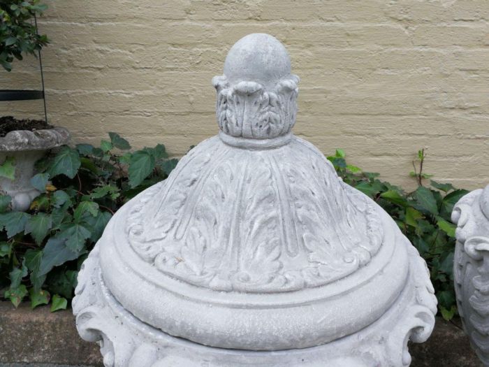 Pair Of Large Concrete Urns With Lids - Image 5