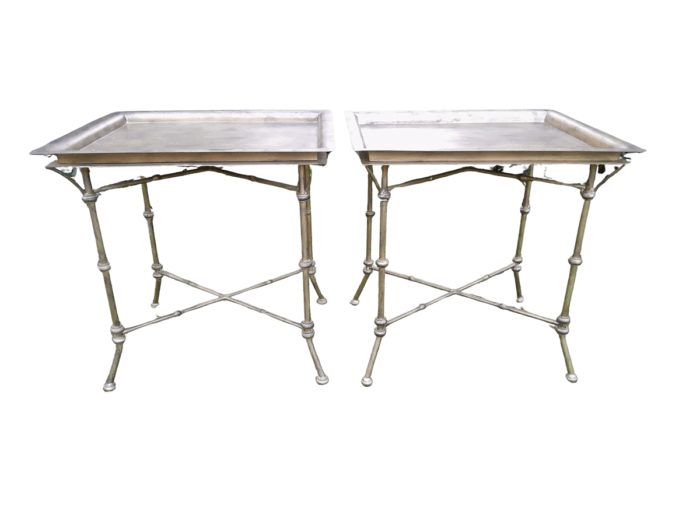 A Pair Of Custom-Made Wrought Iron Side Tables  