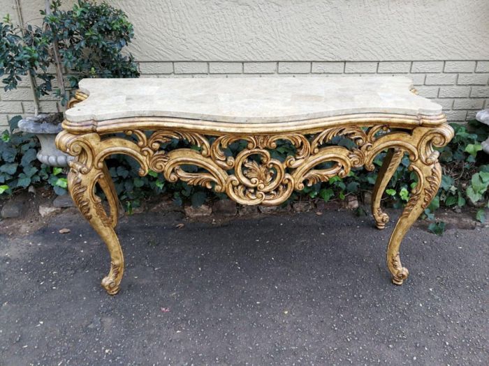 A 20th Century Painted Plum Mahogany French Style Console With Marble Top - Image 3