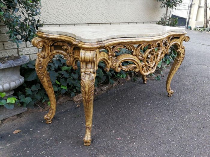 A 20th Century Painted Plum Mahogany French Style Console With Marble Top - Image 5
