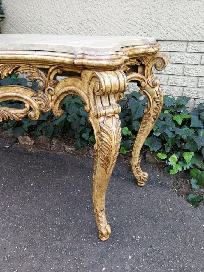 A 20th Century Painted Plum Mahogany French Style Console With Marble Top - Image 6