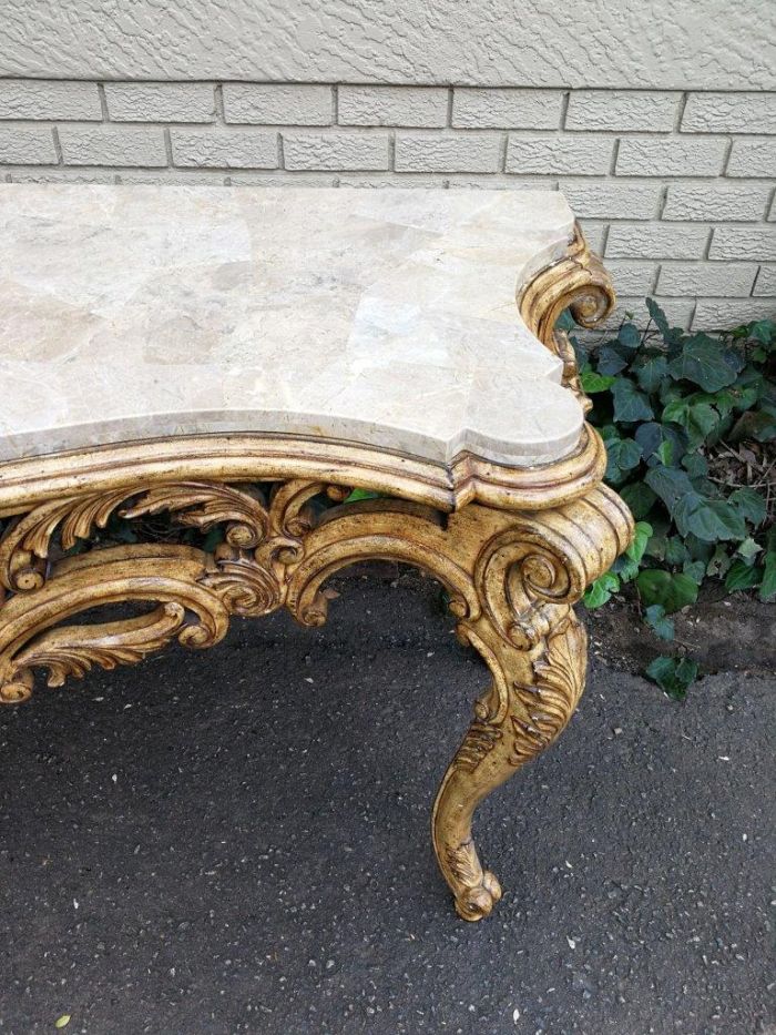 A 20th Century Painted Plum Mahogany French Style Console With Marble Top - Image 7