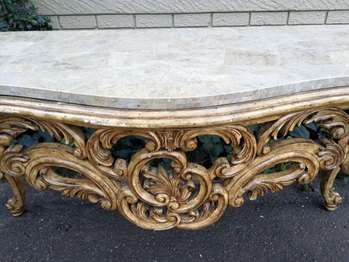 A 20th Century Painted Plum Mahogany French Style Console With Marble Top - Image 8