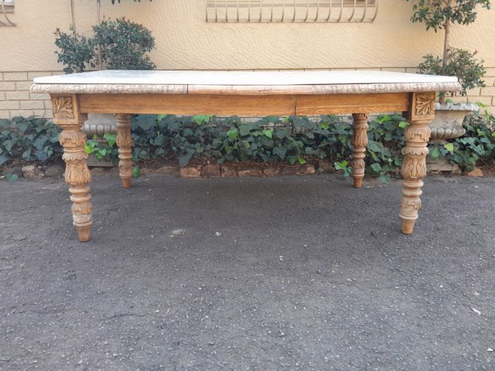 A Victorian Oak Dining Table in a Bleached Contemporary finish with a Marble Top - Image 2