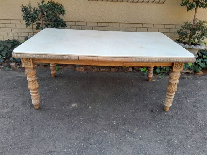 A Victorian Oak Dining Table in a Bleached Contemporary finish with a Marble Top - Image 3