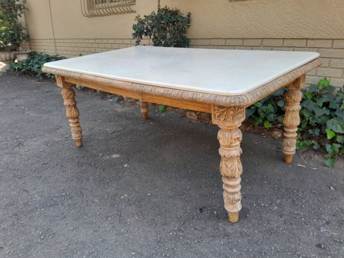 A Victorian Oak Dining Table in a Bleached Contemporary finish with a Marble Top - Image 4