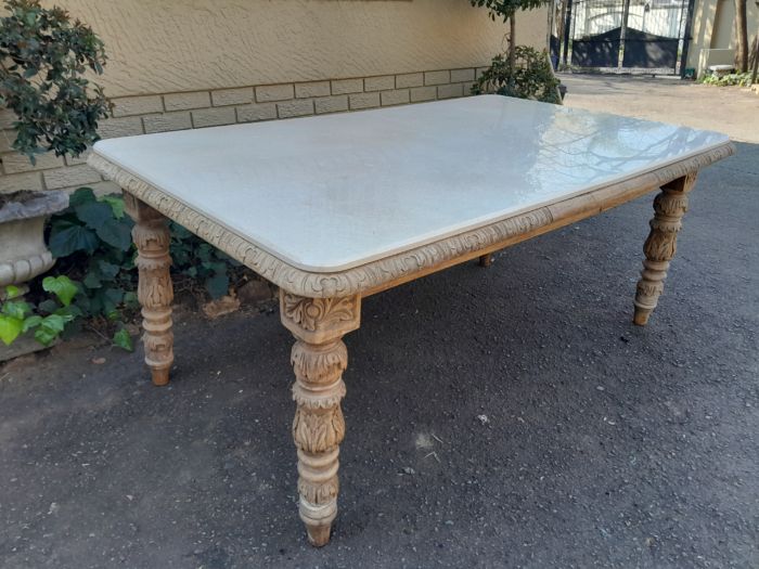 A Victorian Oak Dining Table in a Bleached Contemporary finish with a Marble Top - Image 5