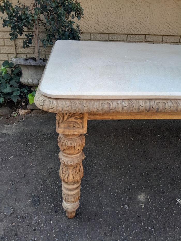 A Victorian Oak Dining Table in a Bleached Contemporary finish with a Marble Top - Image 7