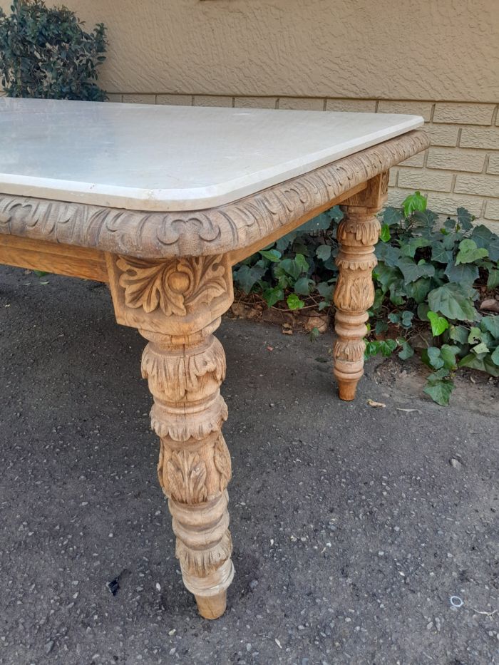 A Victorian Oak Dining Table in a Bleached Contemporary finish with a Marble Top - Image 8