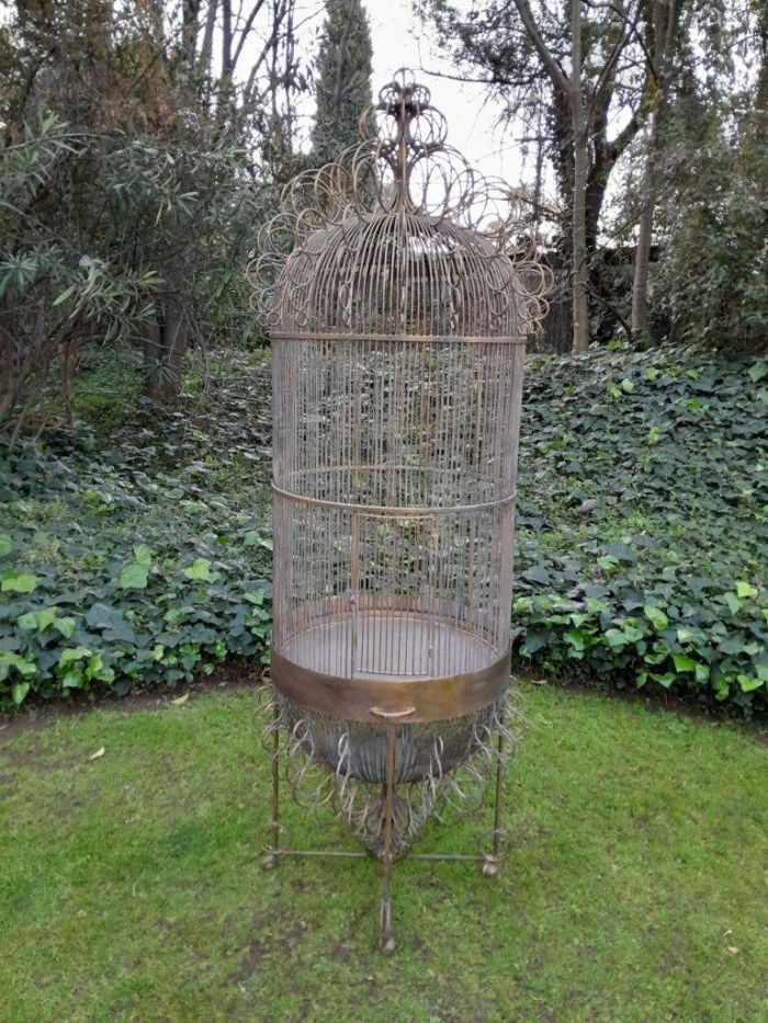 A 20th Century Hand-Gilded with Gold-Leaf  Wrought Ion Birdcage on Stand - Image 2